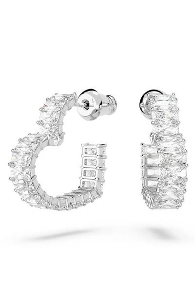 Swarovski Matrix Small Heart Hoop Earrings In Silver