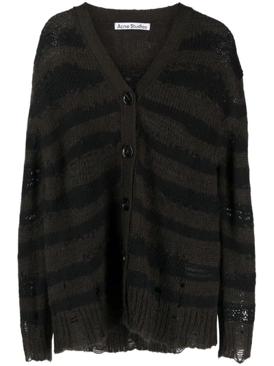 Acne Studios Koliva Distressed Stripe Cotton & Mohair Blend Cardigan In Warm Charcoal Grey,black
