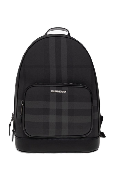 Burberry Checked Leather Backpack In Navy