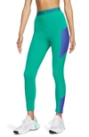 Nike Dri-fit Pro High Waist Pocket 7/8 Leggings In Neptune Green/ Lapis/ Lapis