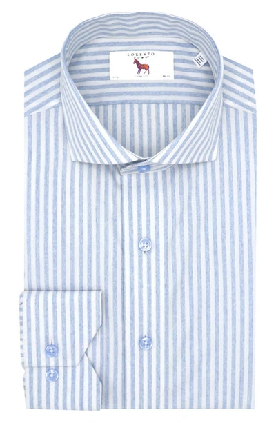 Lorenzo Uomo Trim Fit Stripe Dress Shirt In White/ Light Blue