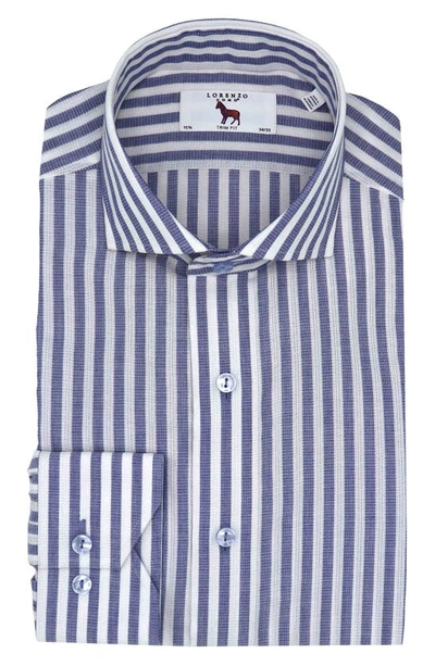 Lorenzo Uomo Trim Fit Stripe Dress Shirt In White/ Marine Blue