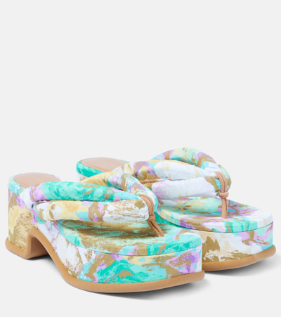 Dries Van Noten Multicolor Printed Platform Heeled Sandals In Neutral