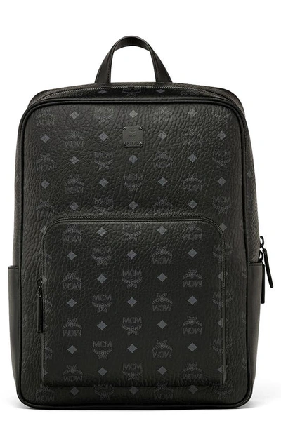 Mcm Aren Visetos Logo Monogram Medium Backpack In Black