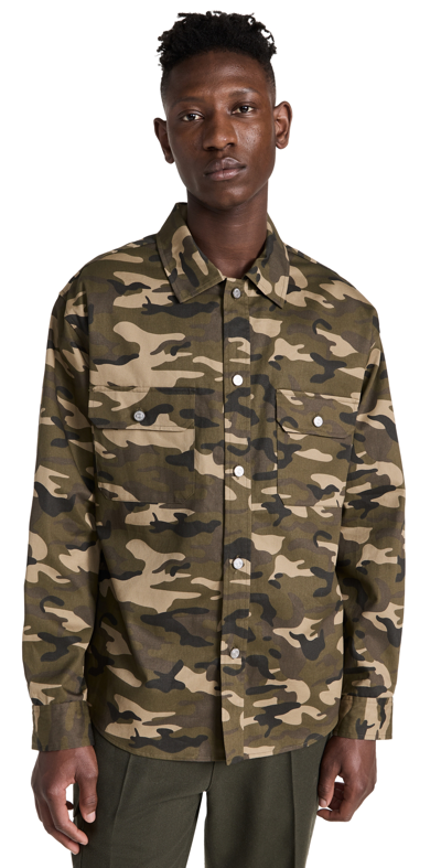 Frame Button Front Camo Jacket In Black