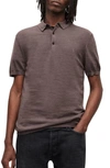 Allsaints Mode Merino Wool Embroidered Logo Sweater Knit Polo Shirt In Sage Purple
