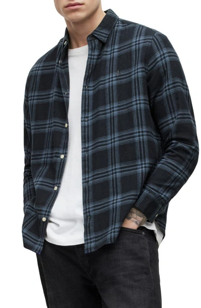 Allsaints Voltana Cotton Check Relaxed Fit Button Down Shirt In Ink