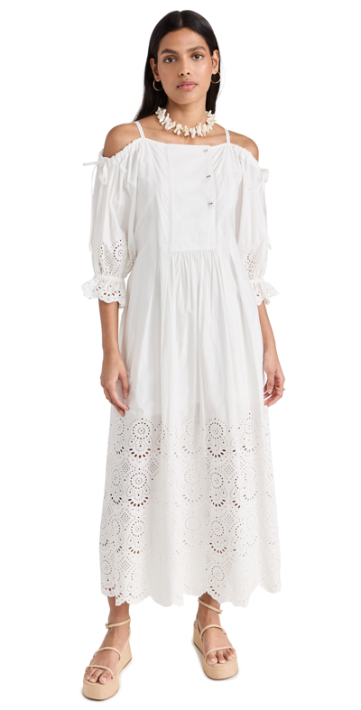 Ulla Johnson Narcisa Broderie Anglaise Cold-shoulder Midi Dress In White