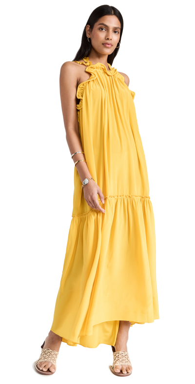 Ulla Johnson Celeste Tiered Halter Silk Maxi Dress In Yellow