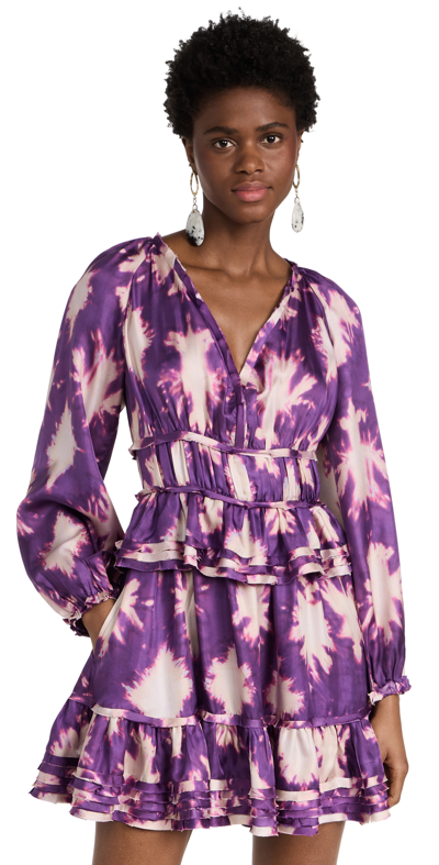 Ulla Johnson Emery Blouson-sleeve Shibori Silk Mini Dress In Purple