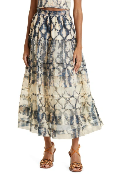 Ulla Johnson Dimitra Tiered Dyed Organza Midi Skirt In Grey,multi