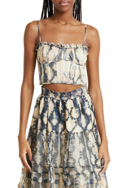 Ulla Johnson Iris Bustier Corset Printed Silk Top In Grey,multi
