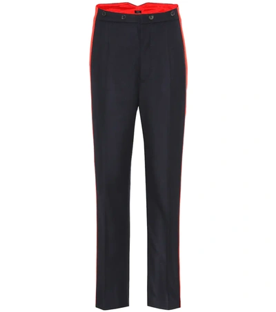 Joseph Annam Striped Wool And Cashmere-blend Felt Straight-leg Pants In Navy