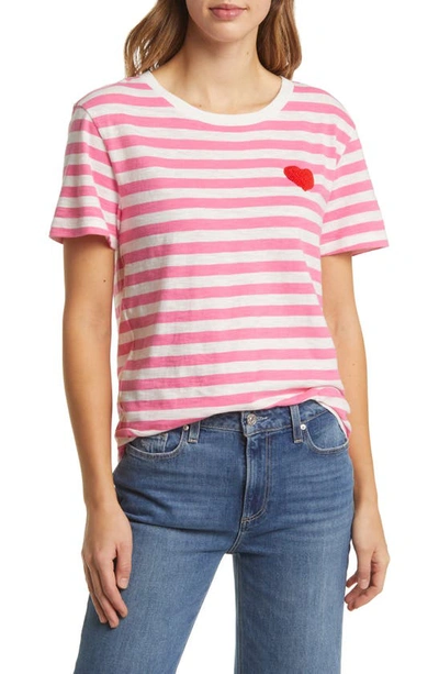 Caslon Stripe Heart T-shirt In Pink Azalea-ivory Stripe Heart