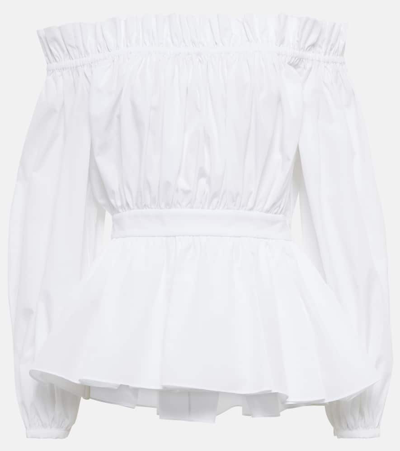 Alexander Mcqueen Off Shoulder Cotton Top In White