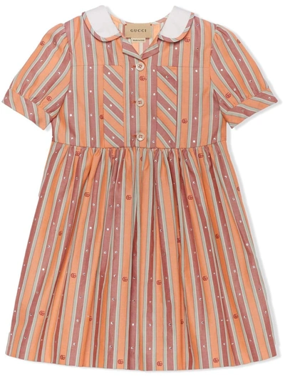 Gucci Kids Multicolour Striped Oxford Dress In Coral/water