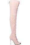 Balmain Campbel Leather-trimmed Suede Thigh Boots In Baby Pink