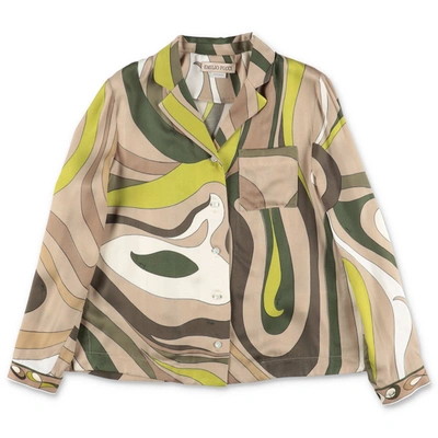 Emilio Pucci Kids' Beige Abstract Print Viscose Girl  Shirt In Verde