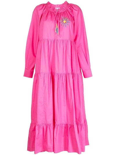 Mira Mikati Embroidered Tiered Cotton Dress In Pink