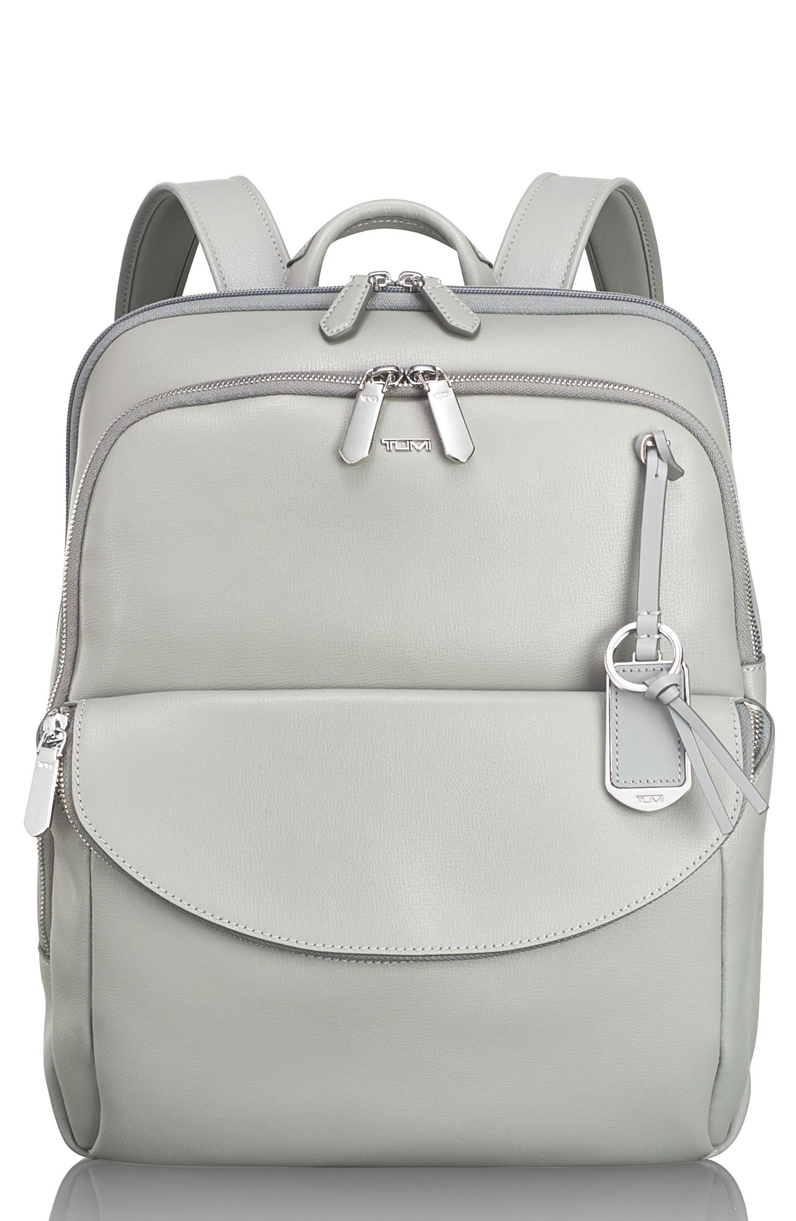 light grey leather backpack