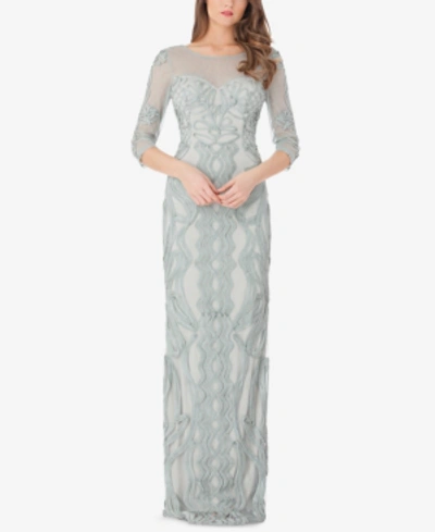 Js Collections Illusion Yoke Soutache Column Gown In Seafoam