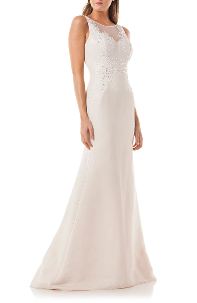 Carmen Marc Valvo Infusion Lace Applique Mermaid Gown In Champ/ White
