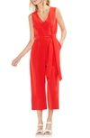 Vince Camuto Sleeveless Tie Waist Jumpsuit In Geranium