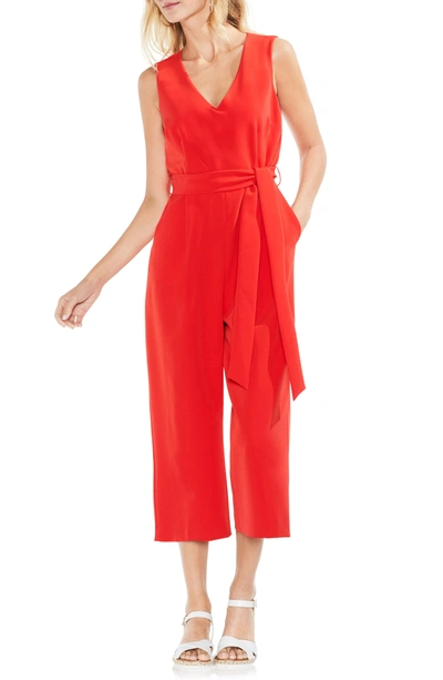 Vince Camuto Sleeveless Tie Waist Jumpsuit In Geranium