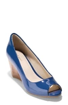 Cole Haan Sadie Open Toe Wedge Pump In Navy Peony Patent