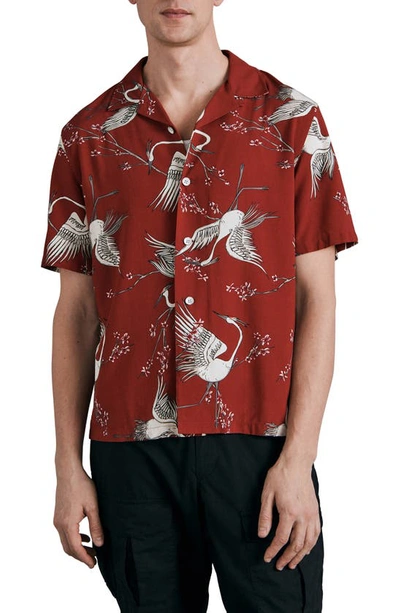 Rag & Bone Avery Stork-print Short-sleeve Cotton-twill Shirt In Red Crane