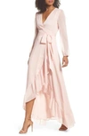 Wayf Meryl Long Sleeve Wrap Maxi Dress In Ballet Pink