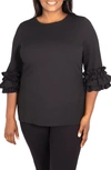 Maree Pour Toi Plus Size Ruffle Sleeve Top In Black