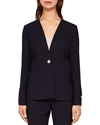Ted Baker Ted Working Title Collarless Stretch Wool Jacket In Navy