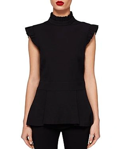 Ted Baker Bubbl Ruffled Peplum Top In Black