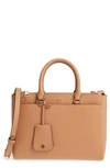 Tory Burch Small Robinson Double-zip Leather Tote - Brown In Cardamom / Royal Navy