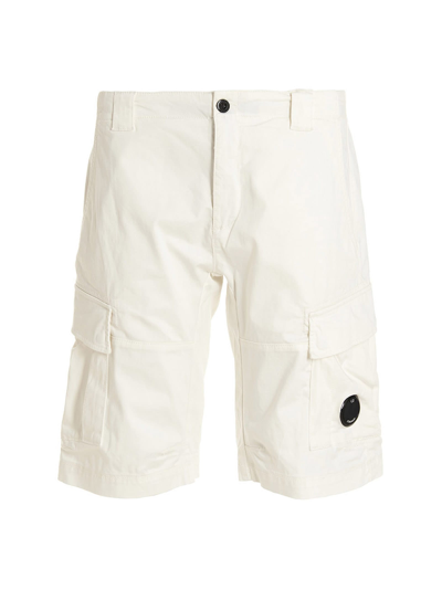 C.p. Company Logo Cargo Badge Bermuda Shorts In White