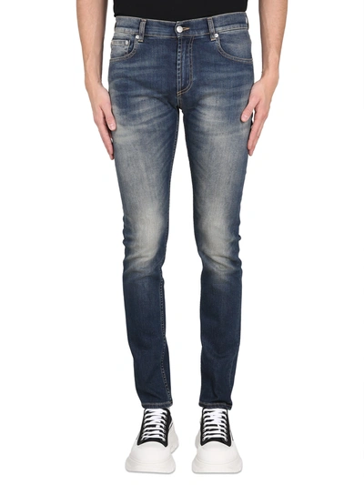 Alexander Mcqueen Jeans With Graffiti Logo Embroidery In Blue