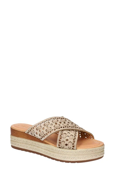 Bella Vita Exa-italy Espadrille Platform Slide Sandal In Taupe Suede Leather