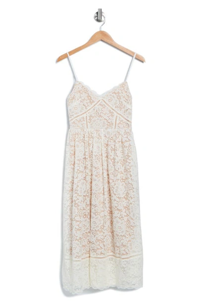 Nsr Crochet Stretch Lace Midi Dress In Ivory