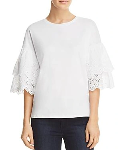 Alison Andrews Tiered Eyelet Bell Sleeve Top In White