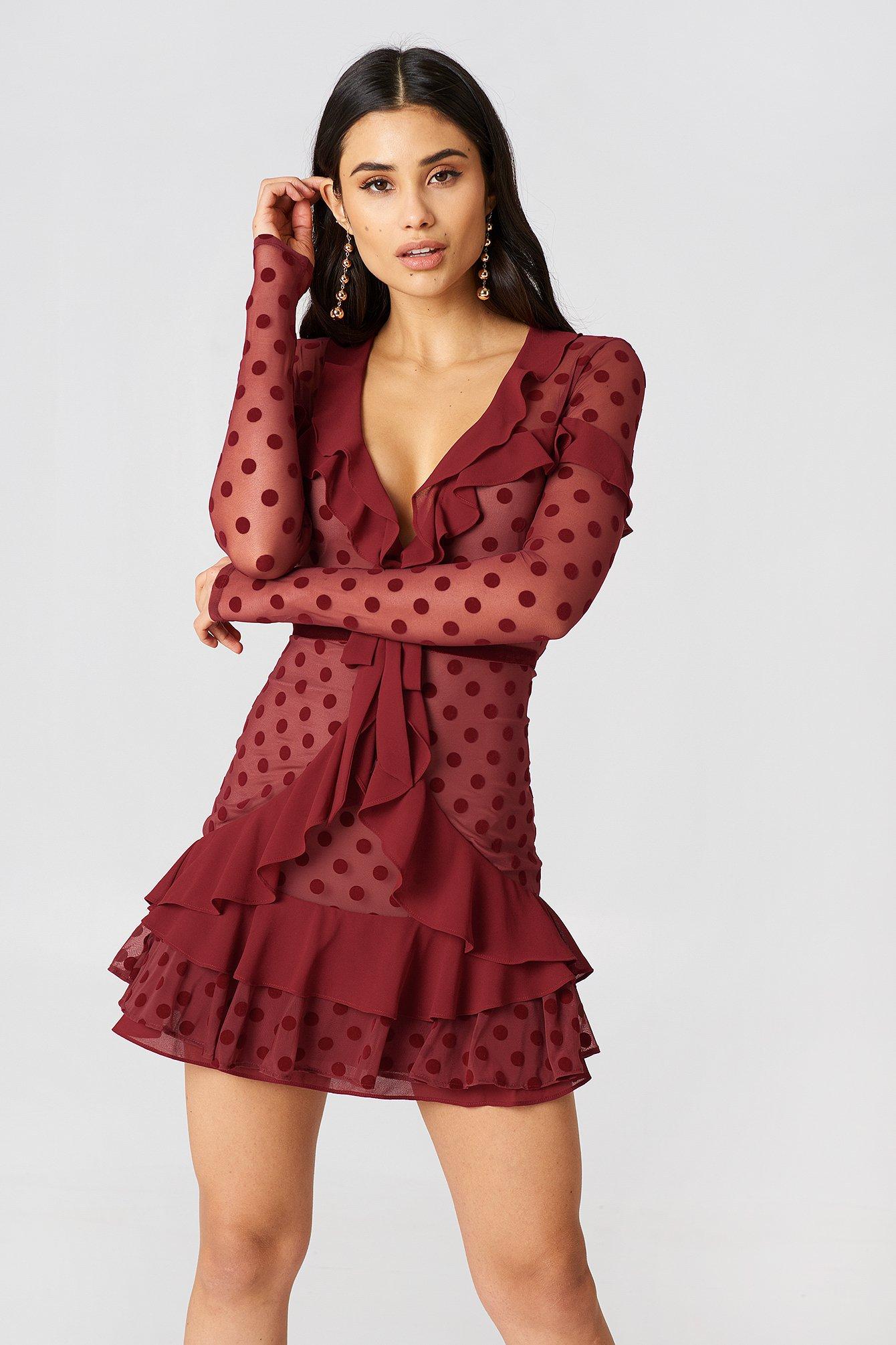 red dotty dress