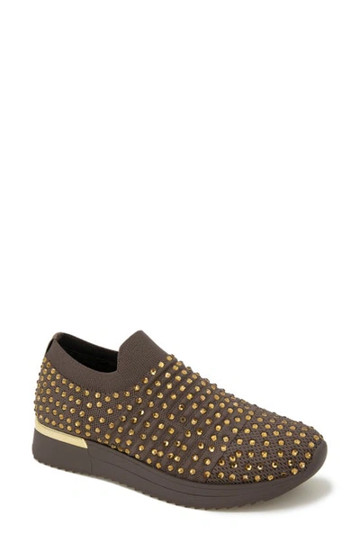 Reaction Kenneth Cole Cameron Embellished Jewel Platform Sneaker In Chocolate