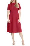 Maggy London Short Sleeve Necktie Midi Dress In Claret Red