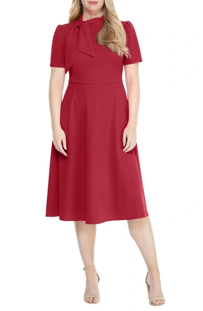 Maggy London Short Sleeve Necktie Midi Dress In Claret Red