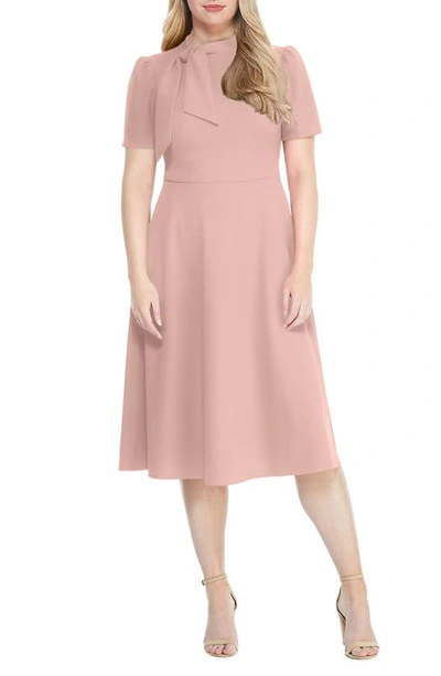 Maggy London Short Sleeve Necktie Midi Dress In Shell Pink