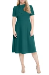 Maggy London Short Sleeve Necktie Midi Dress In Teal Green