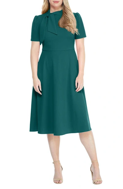 Maggy London Short Sleeve Necktie Midi Dress In Teal Green