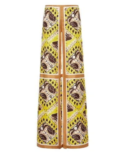 Valentino Paisley-print Logo Branded Silk Trousers In Beige,yellow