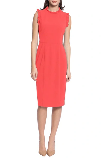 Maggy London Ruffle Mock Neck Sheath Dress In Watermelon