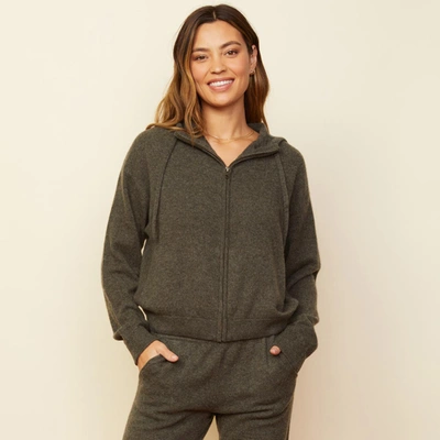 Monrow Cashmere Zip Up Hoody In Moss